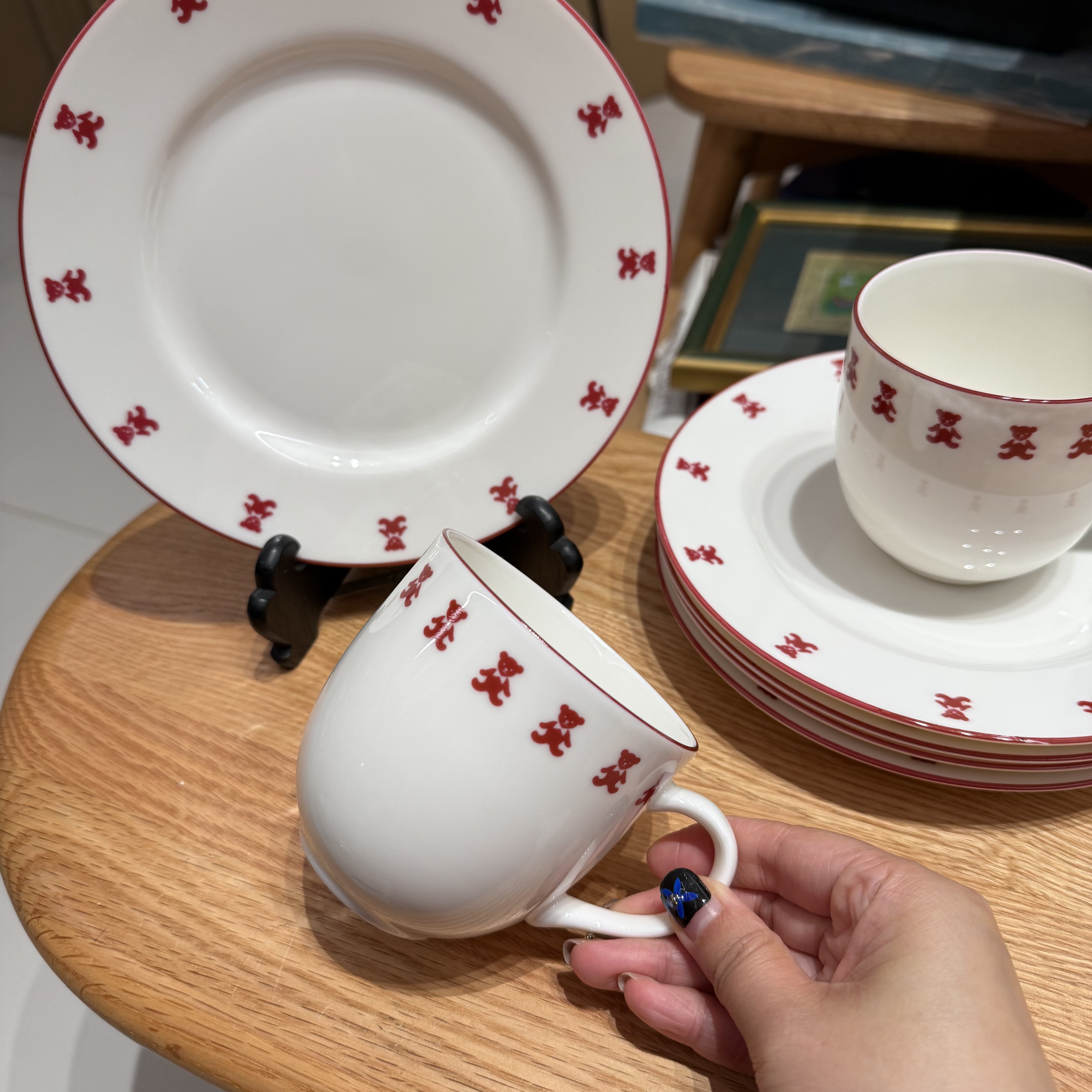 日本YAMAKA可爱小熊骨瓷马克杯点心盘早餐盘 全新