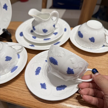 瑞典Gustavsberg Bla Blom中古蓝花小夜曲系列钴蓝咖啡杯点心盘