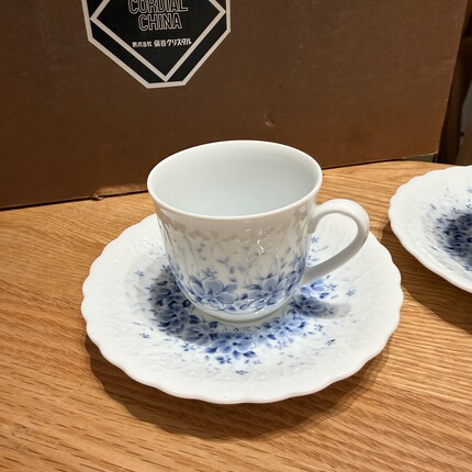 日本Hoya豪雅中古青花浮雕浓缩摩卡咖啡杯80ml 原盒分出 全新