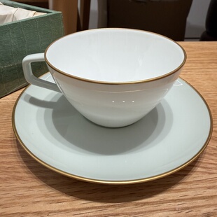 日本OKURA大仓陶园淡雅绿色骨瓷描金阔口红茶杯咖啡杯 全新200ml