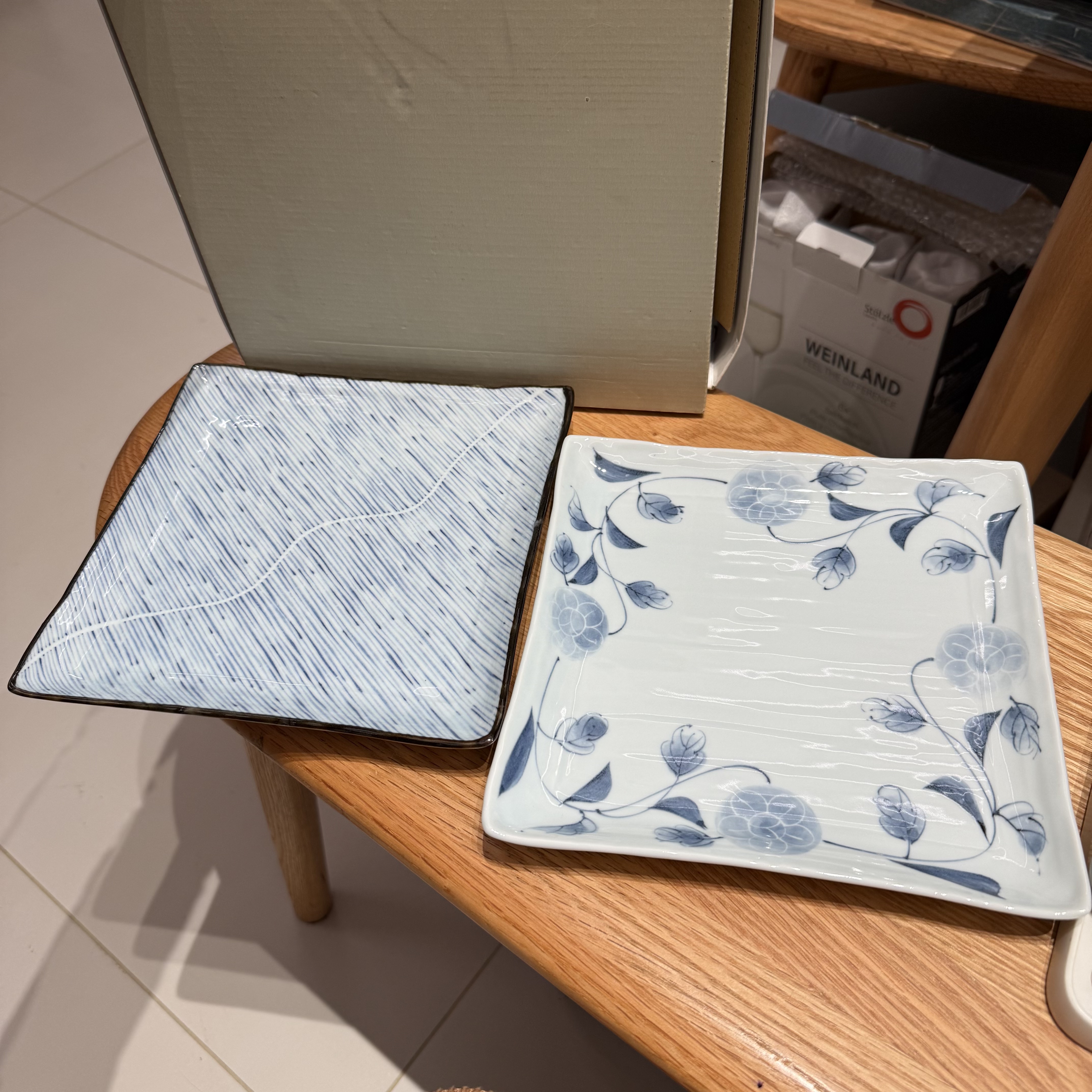 日本青花陶瓷方盘菜盘平盘点心盘2片  20cm 全新 有盒（非原盒）