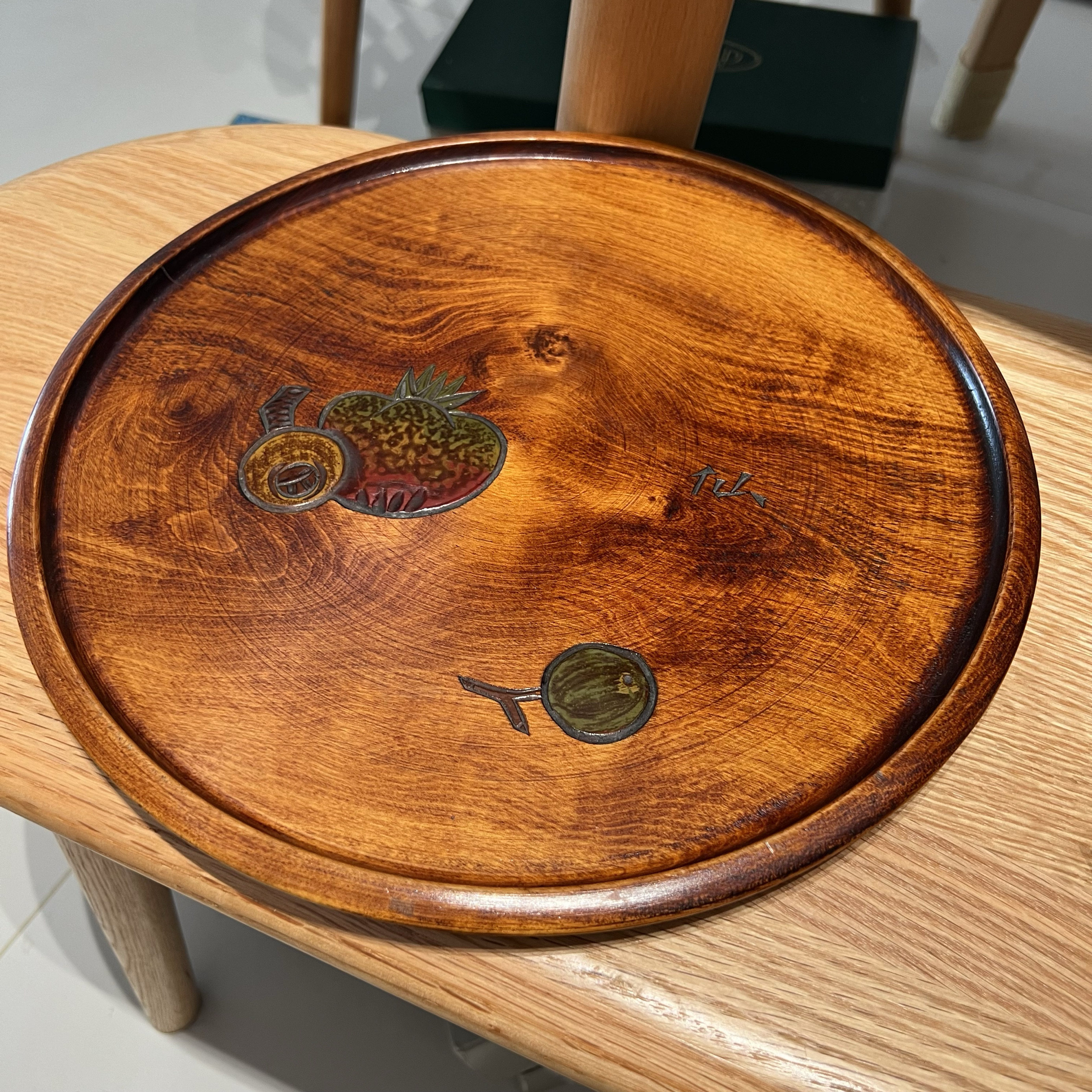 日本中古乌城雕实木茶盘托盘果盘餐用托盘