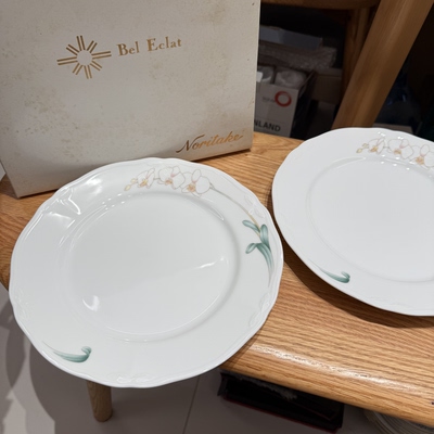 日本Noritake则武限定Bel Eclat蝴蝶兰浮雕餐盘点心盘23cm两片