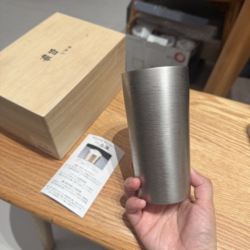 日本HORIE堀江钛杯白桦纹水杯 啤酒杯 手握杯 280ml 原木盒 全新