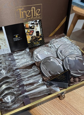 日本Trefle不锈钢18-8咖啡勺甜品果叉茶杯托15件套装