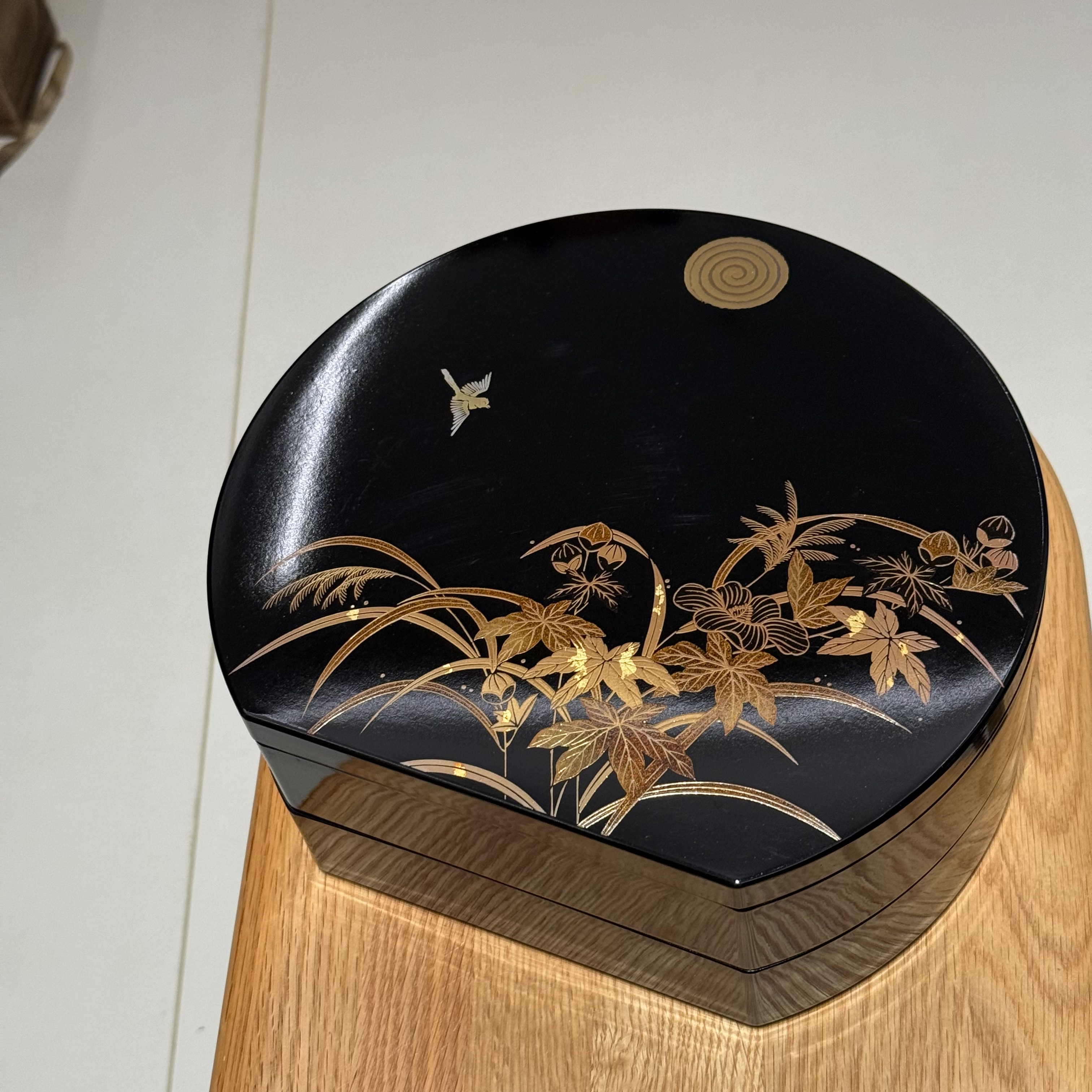 日本kansai漆器金莳绘重鎏金茶点双层实木盒储物盒 25*12cm