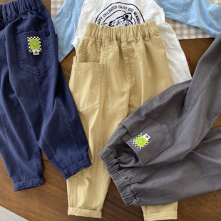 宽松款 松紧腰卡其裤 110 男童大口袋休闲裤 160中大童 微弹力