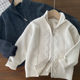 抗起球/羊驼绒毛衣/柔软厚实/男童厚款拉链针织外套