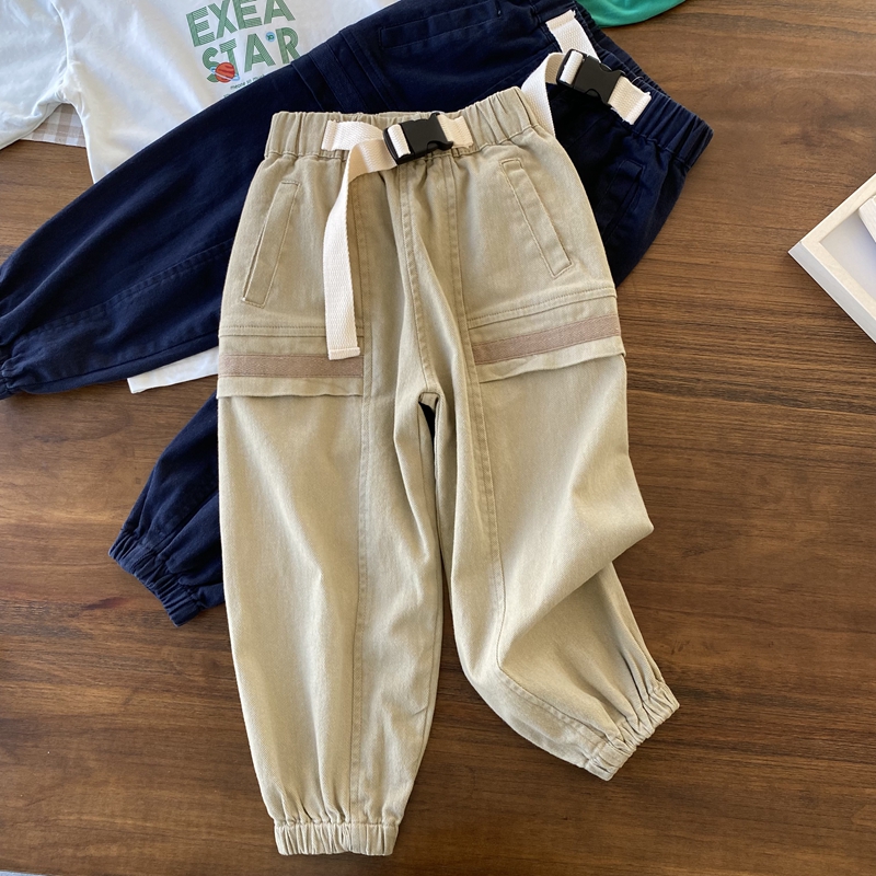 大米淘长裤棉布休闲裤腰带