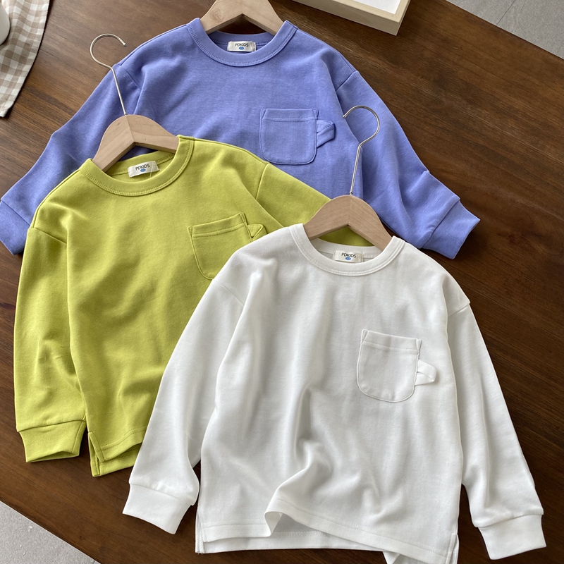 设计感茶杯口袋~手感柔软长袖T恤