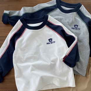 A级撸猫棉/软糯中厚/男童纯棉长袖T恤/圆领打底衫