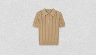 【卡其序章】绞花 Polo 领针织短袖女温柔气质上衣HBA550