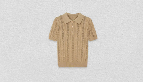 【卡其序章】绞花 Polo 领针织短袖女温柔气质上衣HBA550