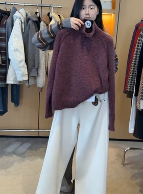 CocoHerben【葡萄初酿】酱紫色珠片纱立领羊毛衫毛衣HBZ139