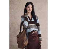 新款条纹撞色针织衫女士毛衣轻奢时尚百搭上衣HBT0795