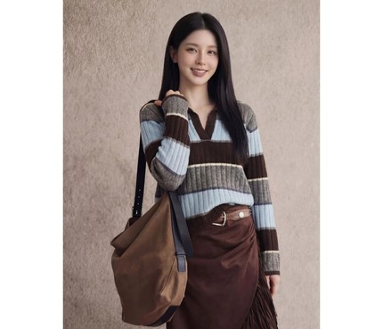 新款条纹撞色针织衫女士毛衣轻奢时尚百搭上衣HBT0795