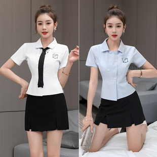 2023新款酒店工作服衬衣包裙制服套装足疗足浴技师工作服女显瘦