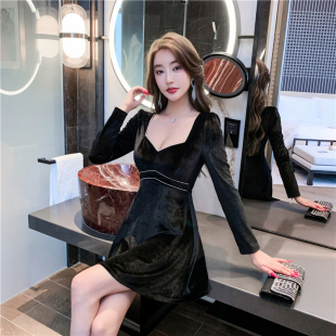 秋冬季夜场洗浴技师服夜店性感女装长袖显瘦气质连衣裙KTV工作服