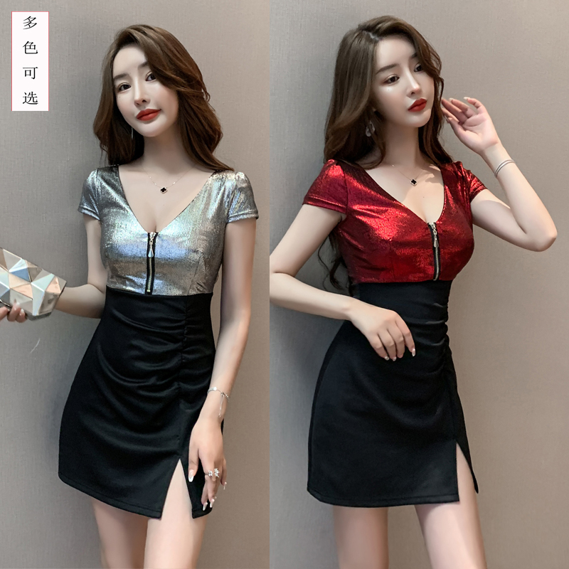 性感足疗桑拿夜场技师工作服显瘦裙子2022夏季酒吧ktv小姐连衣裙