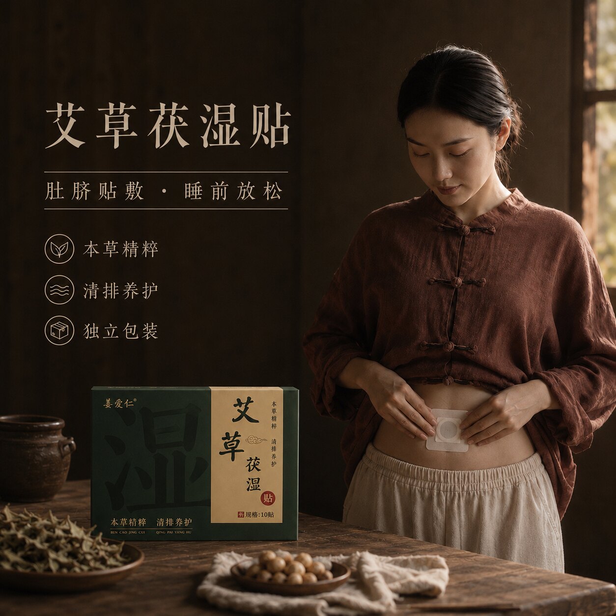 【古法传承茯湿贴】草本艾草人参茯苓五指毛桃红花茯苓肚脐贴