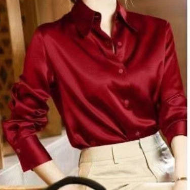 2025春秋新款高级感轻奢缎面衬衫女长袖洋气抗皱漂亮打底衬衣