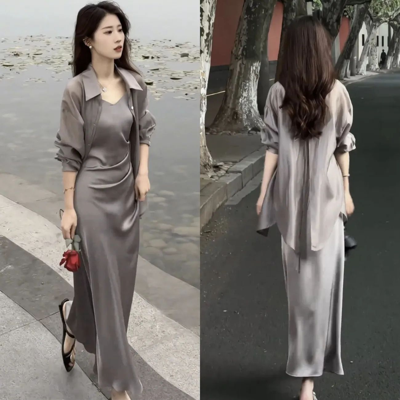 高级感轻奢套装裙女2026夏季新款防晒衫吊带连衣裙拼接纱裙两件套图片