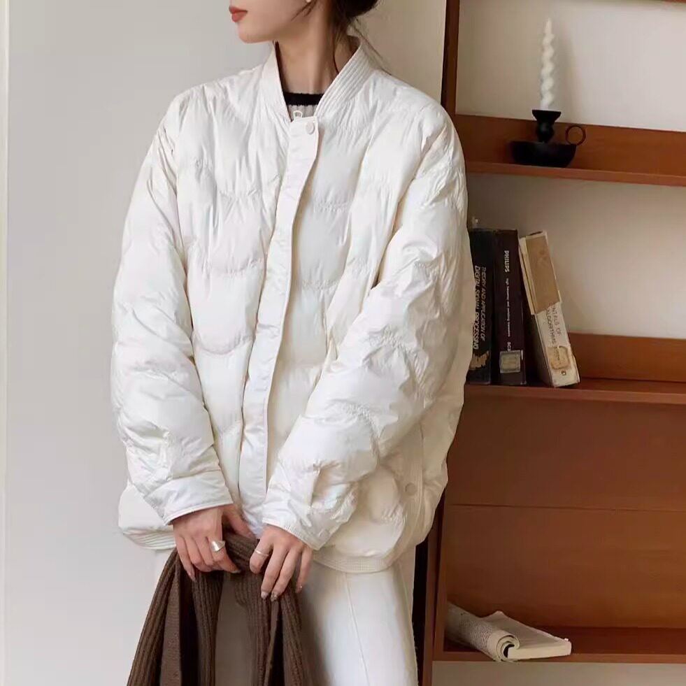 高端90白鸭绒韩国东大门女轻薄棒球领宽松百搭羽绒服冬季百搭外套