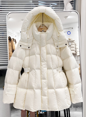 新国标90%白鸭绒 女士韩版小个子修身显瘦小蛮腰连帽中长款羽绒服