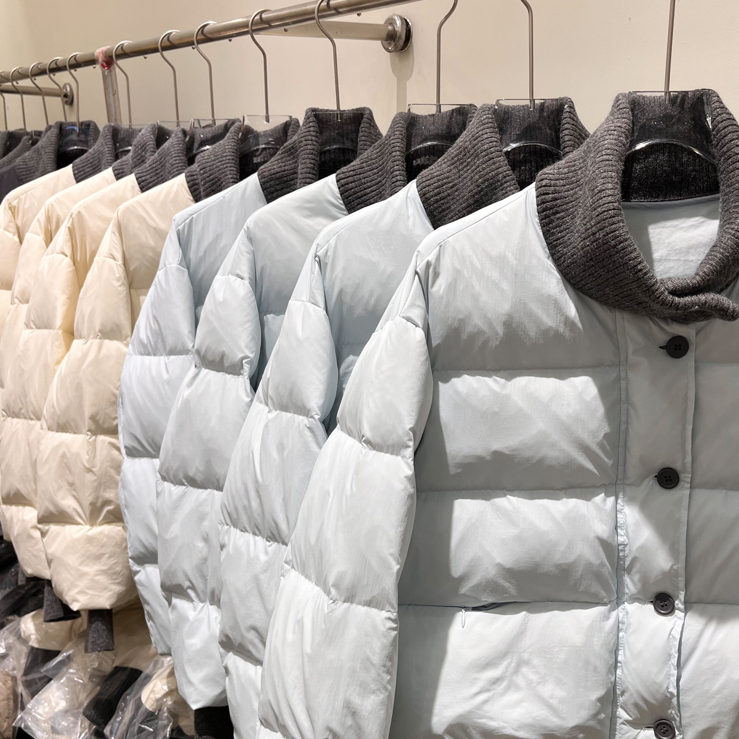 韩版拼接针织半高领短款羽绒服女冬季小个子白鸭绒加厚面包服外套