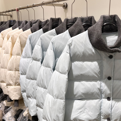 韩版拼接针织半高领短款羽绒服女冬季小个子白鸭绒加厚面包服外套