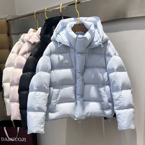 新国标90%白鸭绒 女韩系短款连帽抗寒羽绒服加厚小个子面包服外套