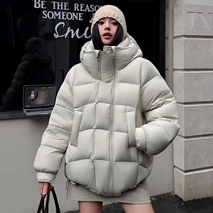 新国标90白鸭绒高端欧货女双拉链高级感连帽中长款减龄宽松羽绒服