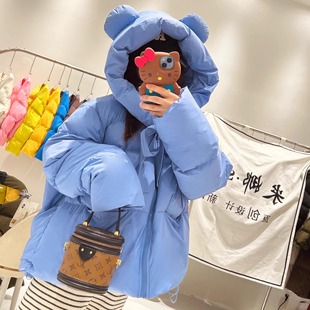 高端欧货女小熊耳朵短款连帽羽绒服2025新款小个子加厚面包服外套