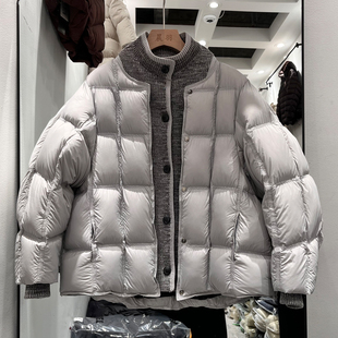 高端欧货 新国标90白鸭绒 女时尚韩版针织领拼接短款小个子羽绒服