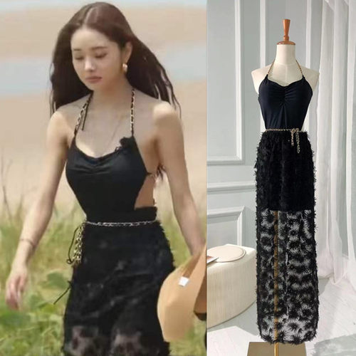 宋智雅性感链条连体泳衣女沙滩裙