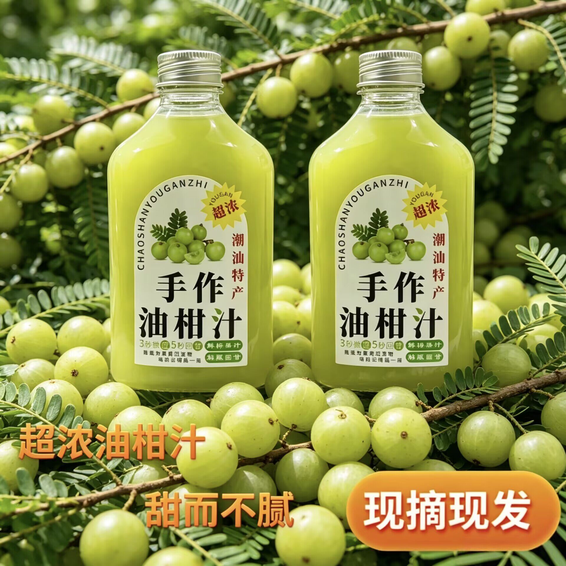 超浓油柑汁鲜榨果汁无添加剂100%纯果肉油甘果潮汕特产新鲜现榨