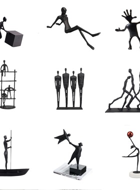 现代简约极黑色铸铁金属人物雕塑