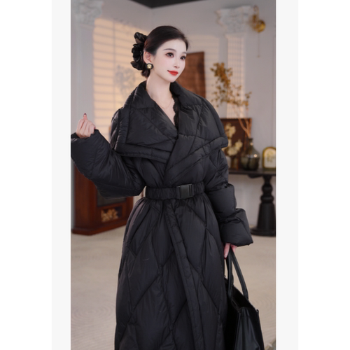 【爆米花专场】珩绣2025冬装大翻领系带宽松长款羽绒服外套250909