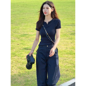 夏季显瘦亲肤透气休闲运动套装女
