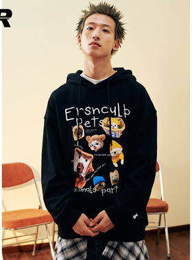 【明星同款】ER萌宠乐园连帽卫衣男女2025春秋美式风潮牌情侣长袖