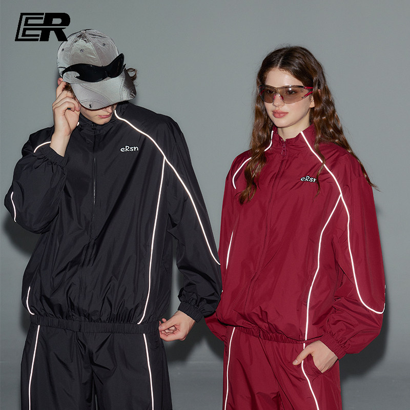 ER反光条字母机能风休闲宽松运动休闲情侣装男女运动套装