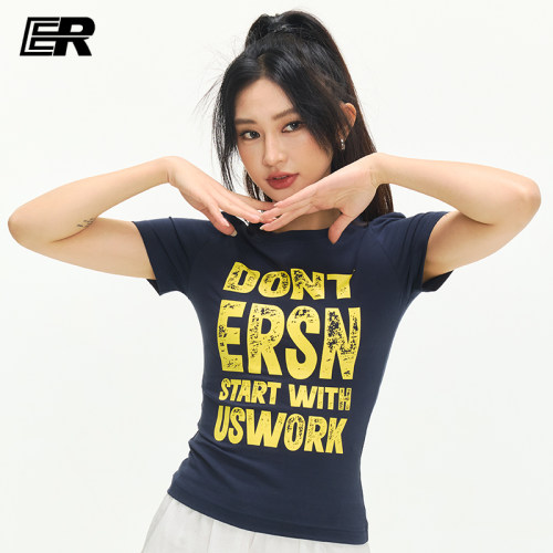 ER字母印花辣妹修身短袖2025潮牌夏季新款美式复古女款T恤上衣