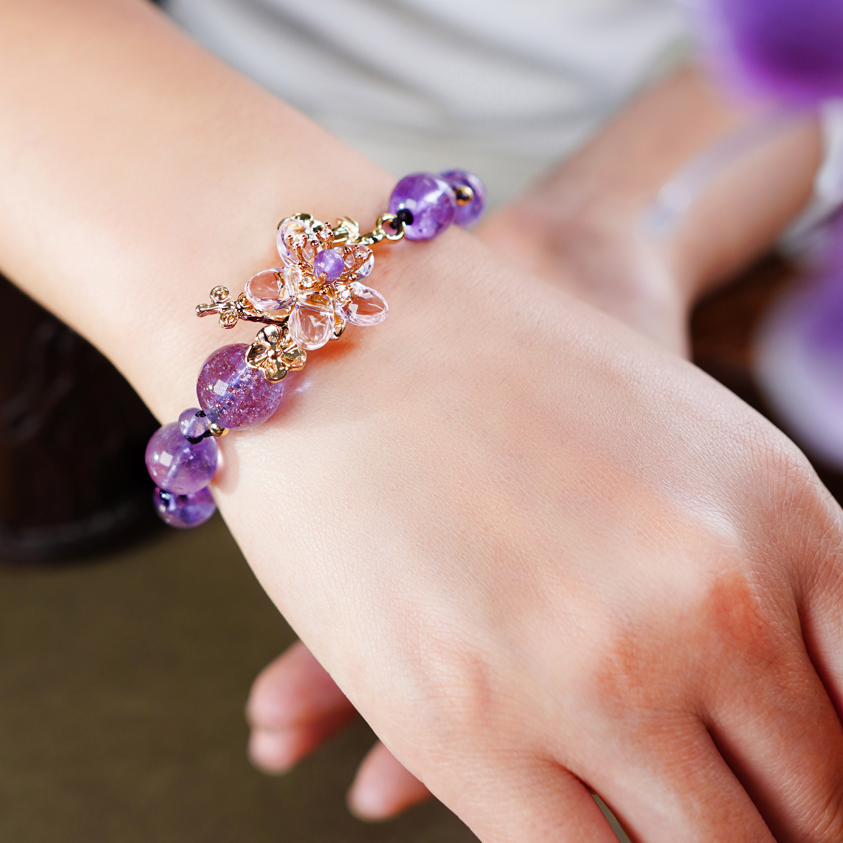 紫水晶手链古风手饰小清新手串女民族风编织手绳中国风配饰装饰品