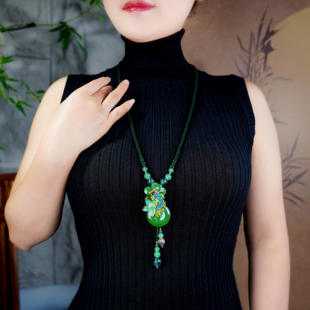 旗袍 中式 复古玛瑙平安扣毛衣链夏天气质女民族风吊坠装 饰项链长款