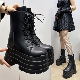 漫展cos增高鞋 中筒靴 15厘米马丁靴厚底10cm男女小个子机车风新款