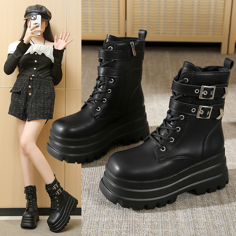 10cm增高鞋cos厚底马丁靴大码长腿靴朋克增高靴子小个子漫展短靴