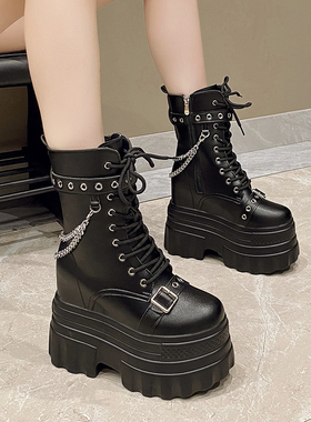 漫展马丁靴女cos增高鞋15cm厚底内增高英伦风机车靴小个子中筒靴