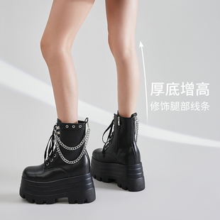 漫展cos增高鞋15cm小个子英伦厚底新款中筒短靴大码马丁靴男女款