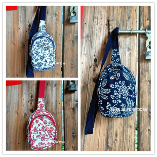 乌镇特色蓝印花布胸包单肩斜挎包布包休闲逛街包旅行包男女登山包
