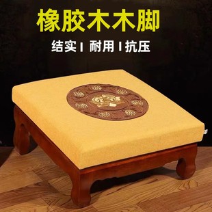 绣花坐垫拜垫寺庙跪垫蒲 橡胶木实木拜垫家用供佛打坐垫佛具亚麻